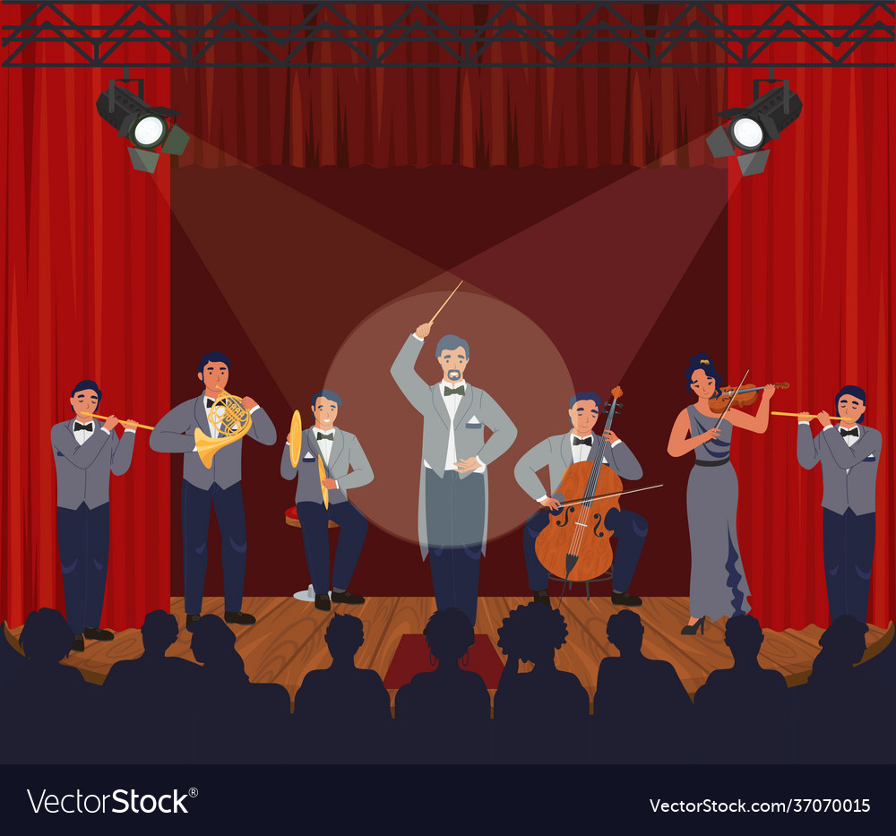 Opera Theater Scene Symphony Orchestra Performing Vector Image