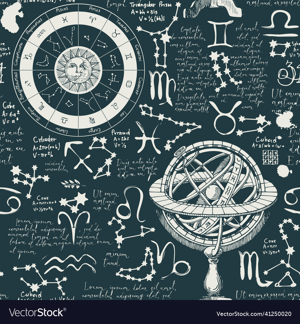 Zodiac Seamless Pattern With Lorem Ipsum Text Vector Image