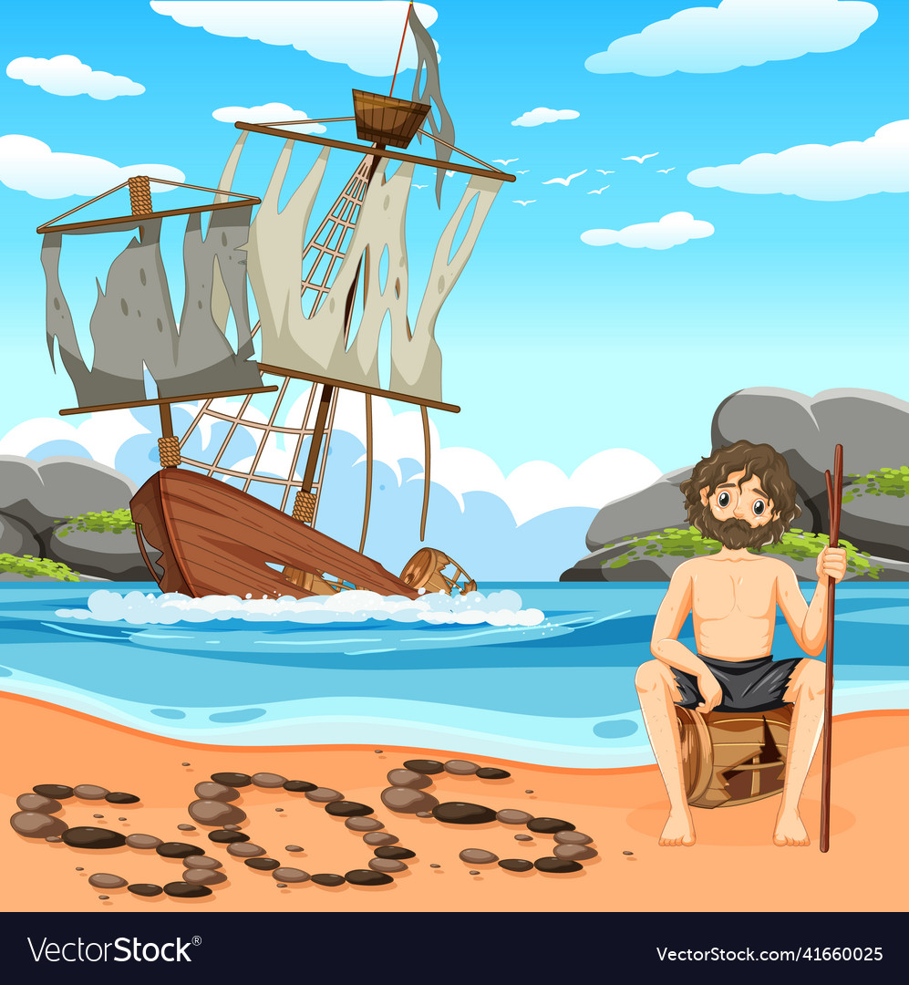 A Man On Deserted Island Isolated Royalty Free Vector Image