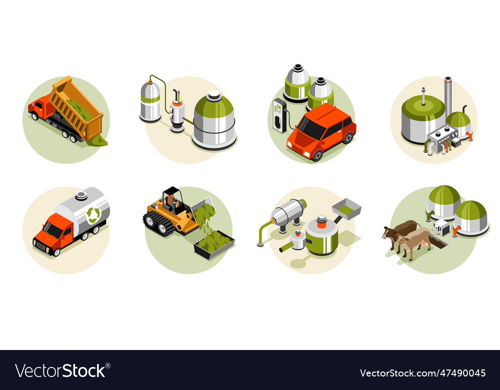 Biogas Isometric Round Compositions Royalty Free Vector