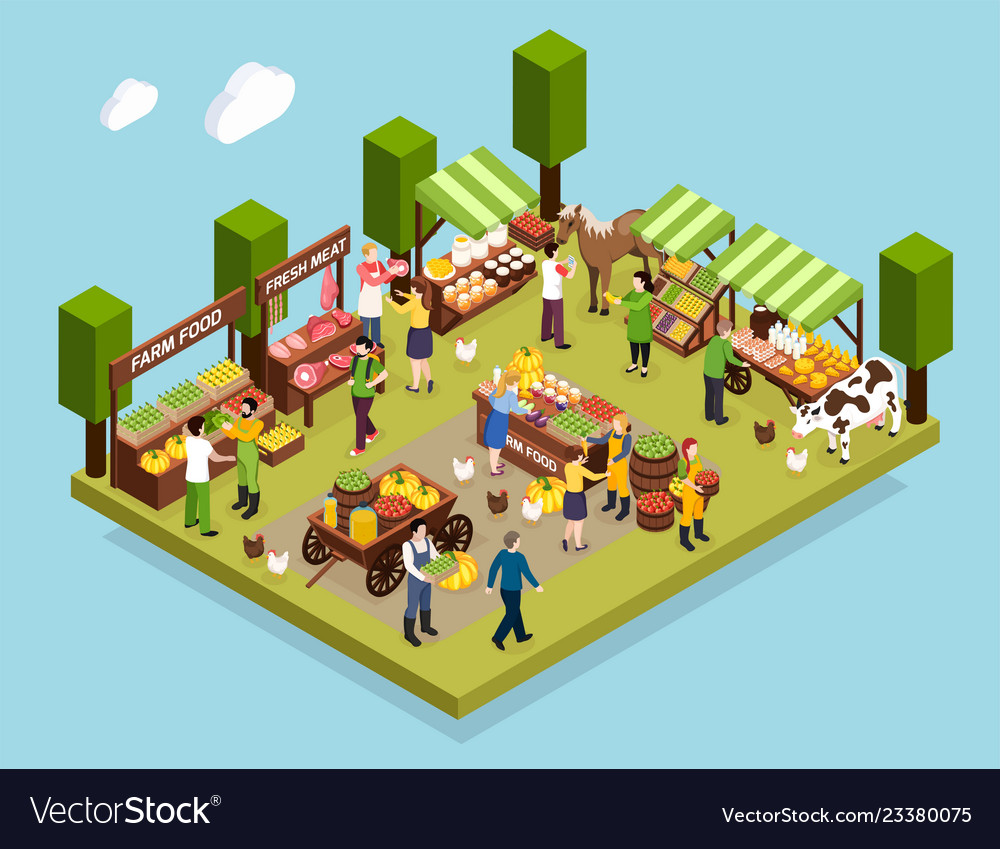 Farmer Market Isometric Composition Royalty Free Vector