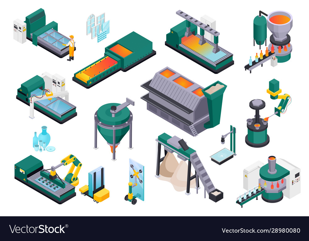 Glass Production Isometric Collection Royalty Free Vector