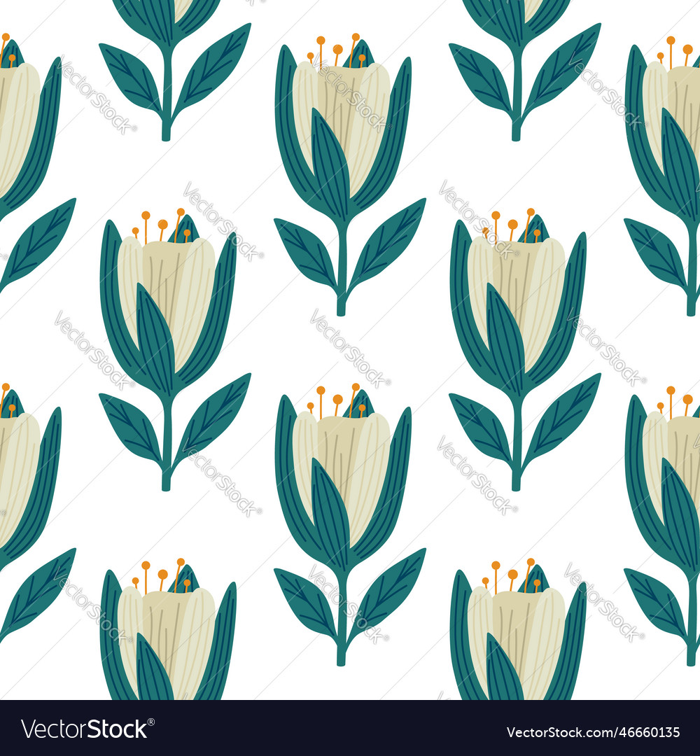 Cute Tulip Flower Seamless Pattern Wildflower Vector Image