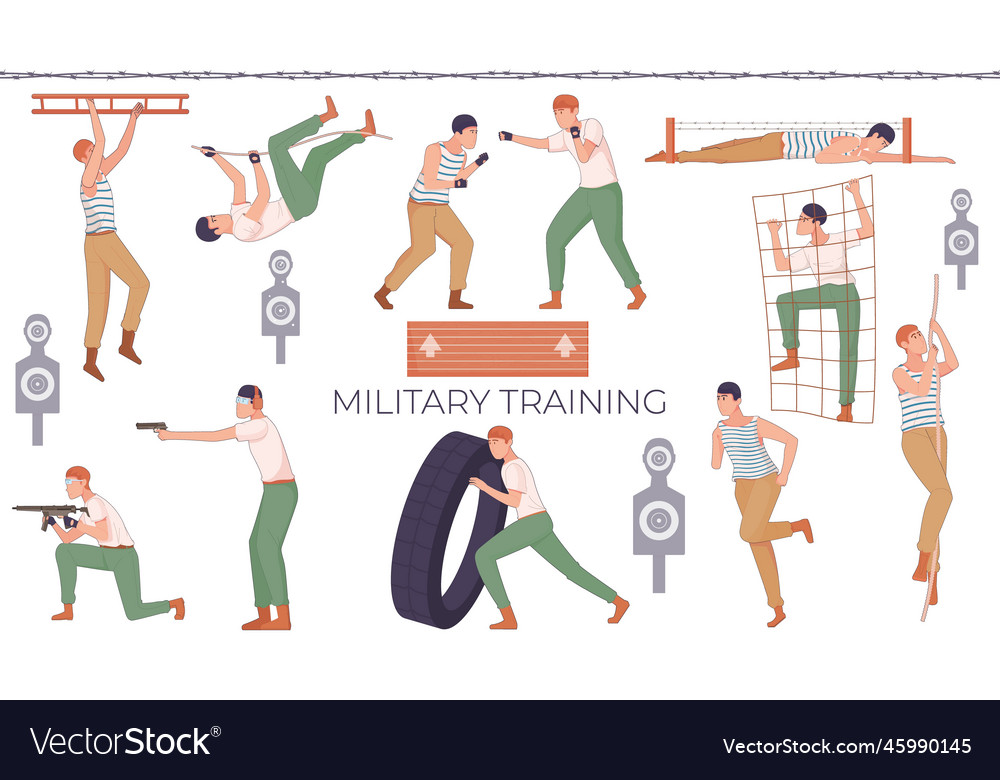 Military Training Flat Set Royalty Free Vector Image