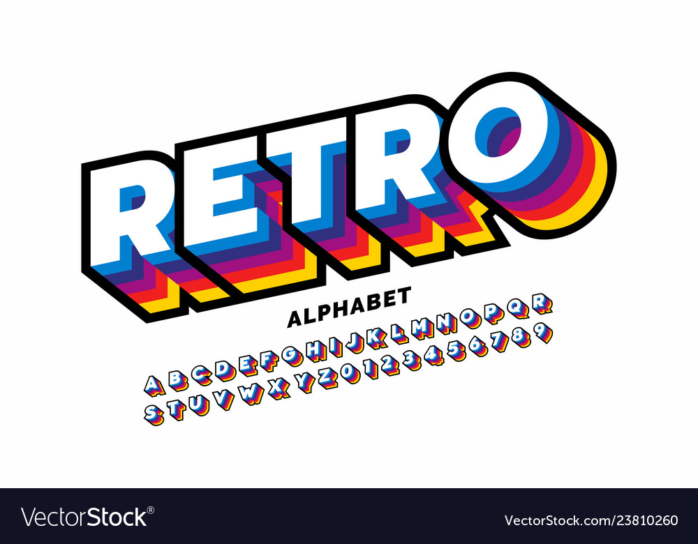 Retro Style Colorful Font Design Alphabet Letters Vector Image