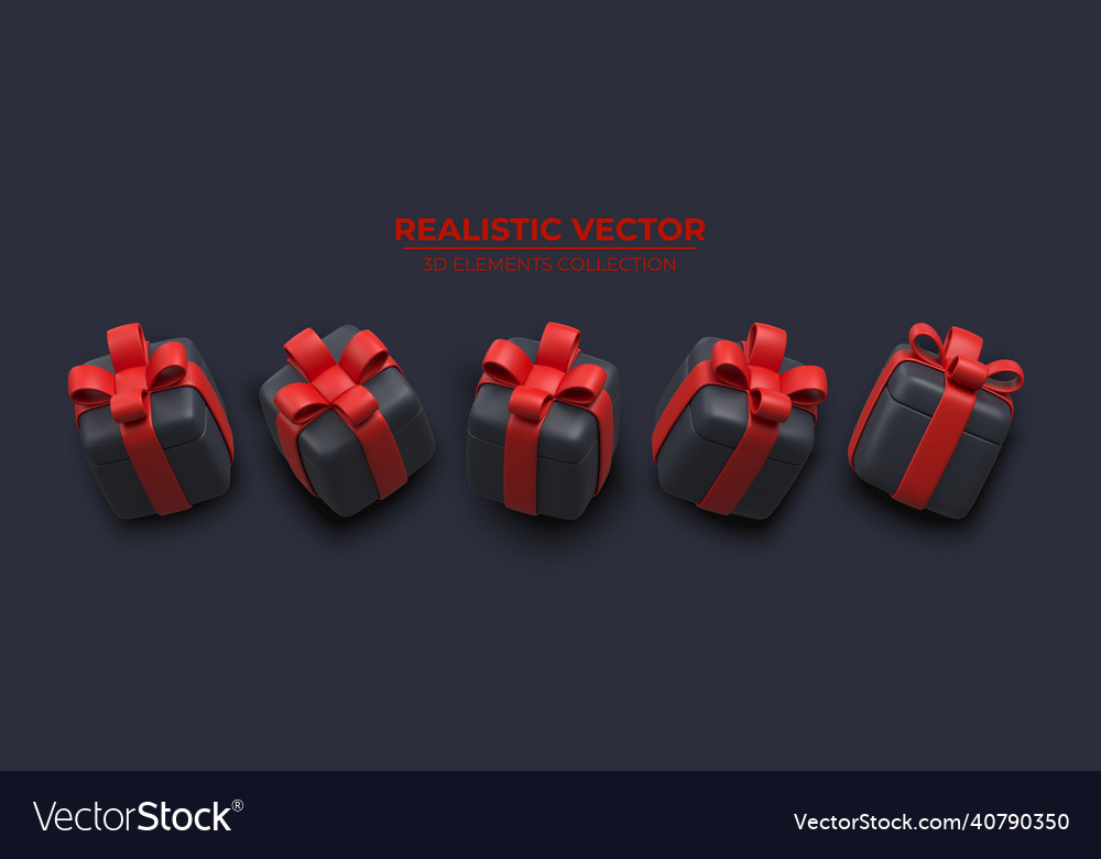 Set Of Realistic D Gift Box With Golden Ribbons Vector Image