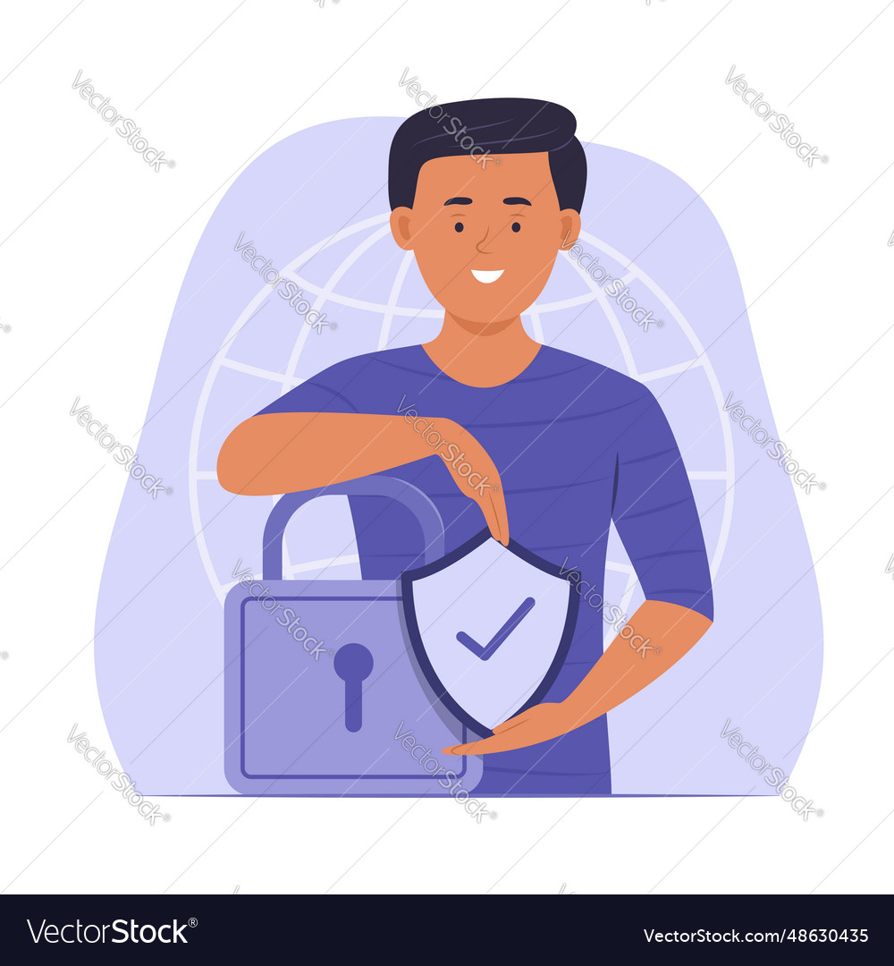 Man And Encryption Cyber Shield With Padlock Vector Image