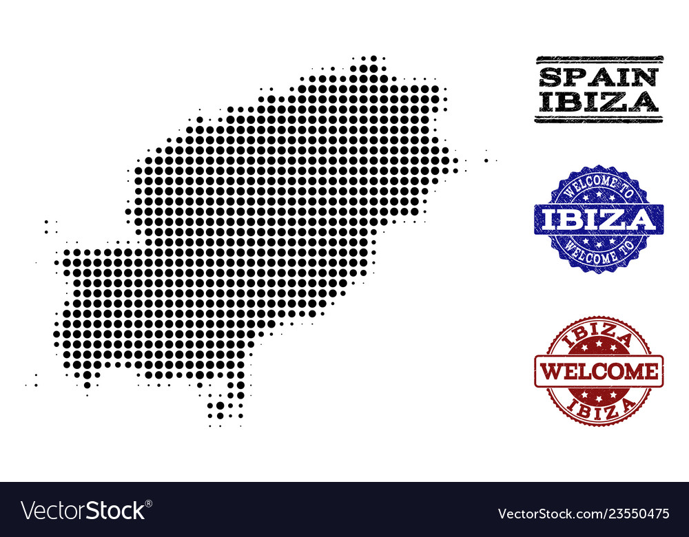 Welcome Collage Of Halftone Map Ibiza Island Vector Image