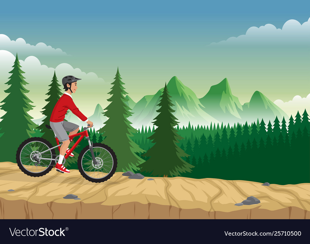 Man Riding Mountain Bike On Mountain Royalty Free Vector