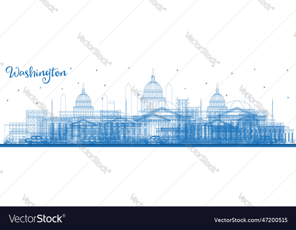 Outline Washington Dc Usa City Skyline With Blue Vector Image