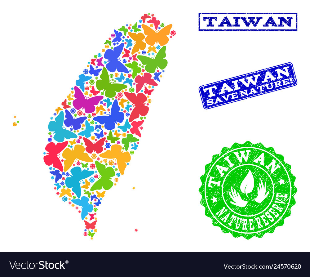 Save Nature Composition Map Taiwan Royalty Free Vector Image