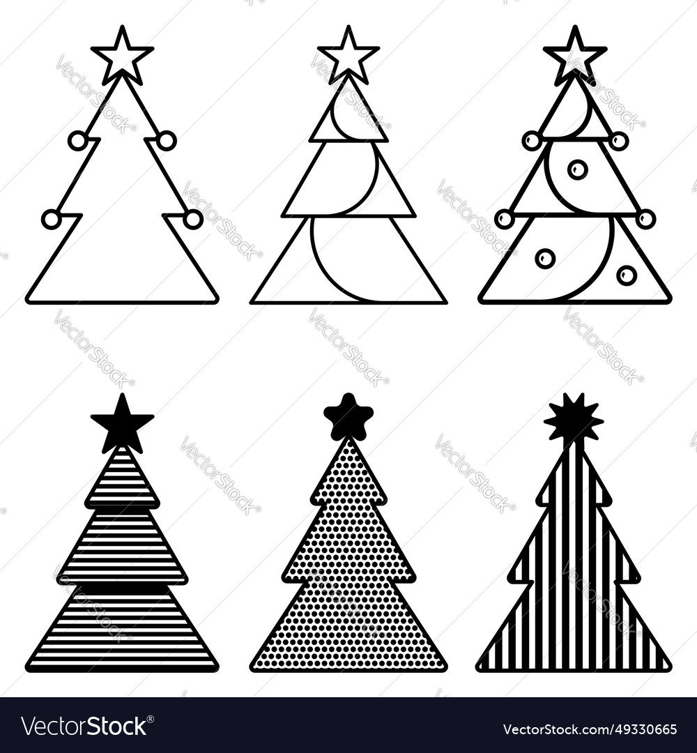 Monochrome Christmas Tree Icon Set Royalty Free Vector Image