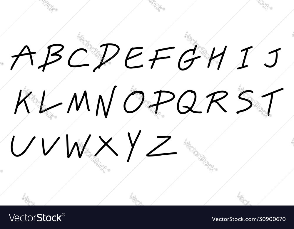 Black Color Hand Drawing English Alphabet Vector Image