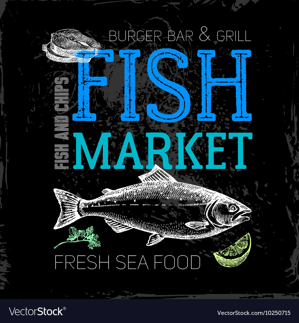 Restaurant Sea Food Menu Fish Market Poster Hand Vector Image