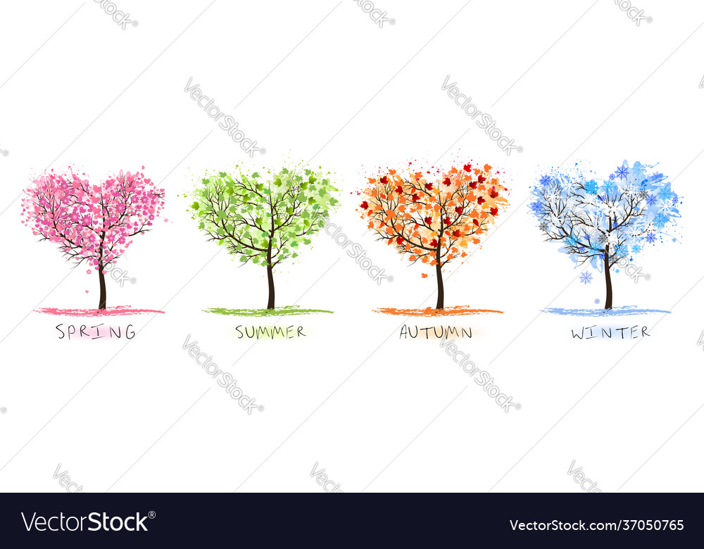 Nature Four Stylized Trees Representing Different Vector Image