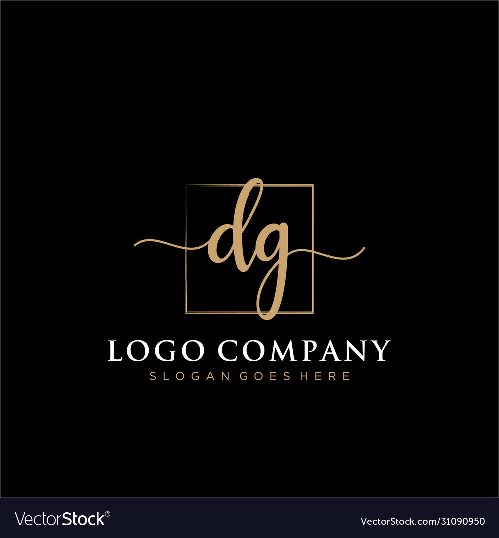 Dg Initial Handwriting Logo With Rectangle Vector Image