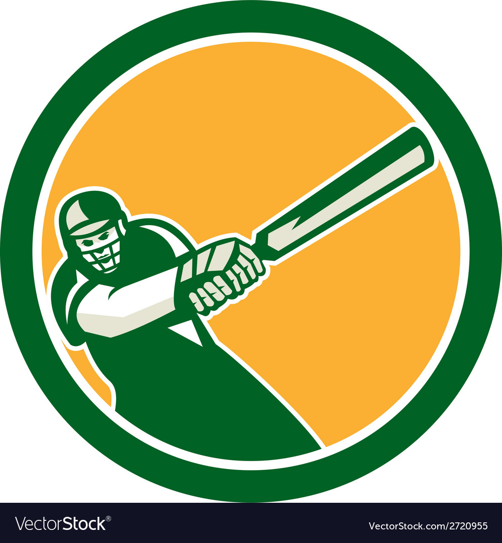 Cricket Player Batsman Batting Circle Retro Vector Image