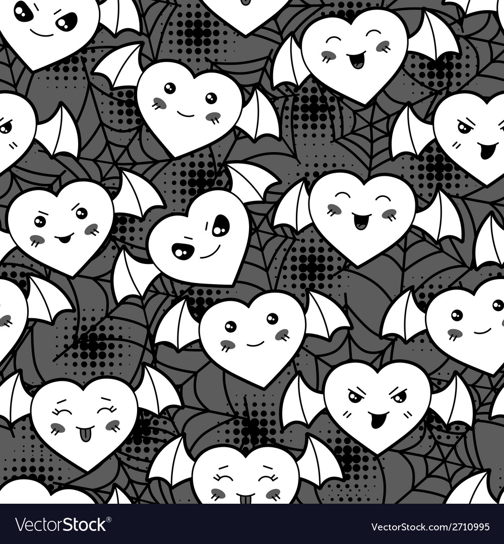 Seamless Halloween Kawaii Cartoon Pattern Vector Image