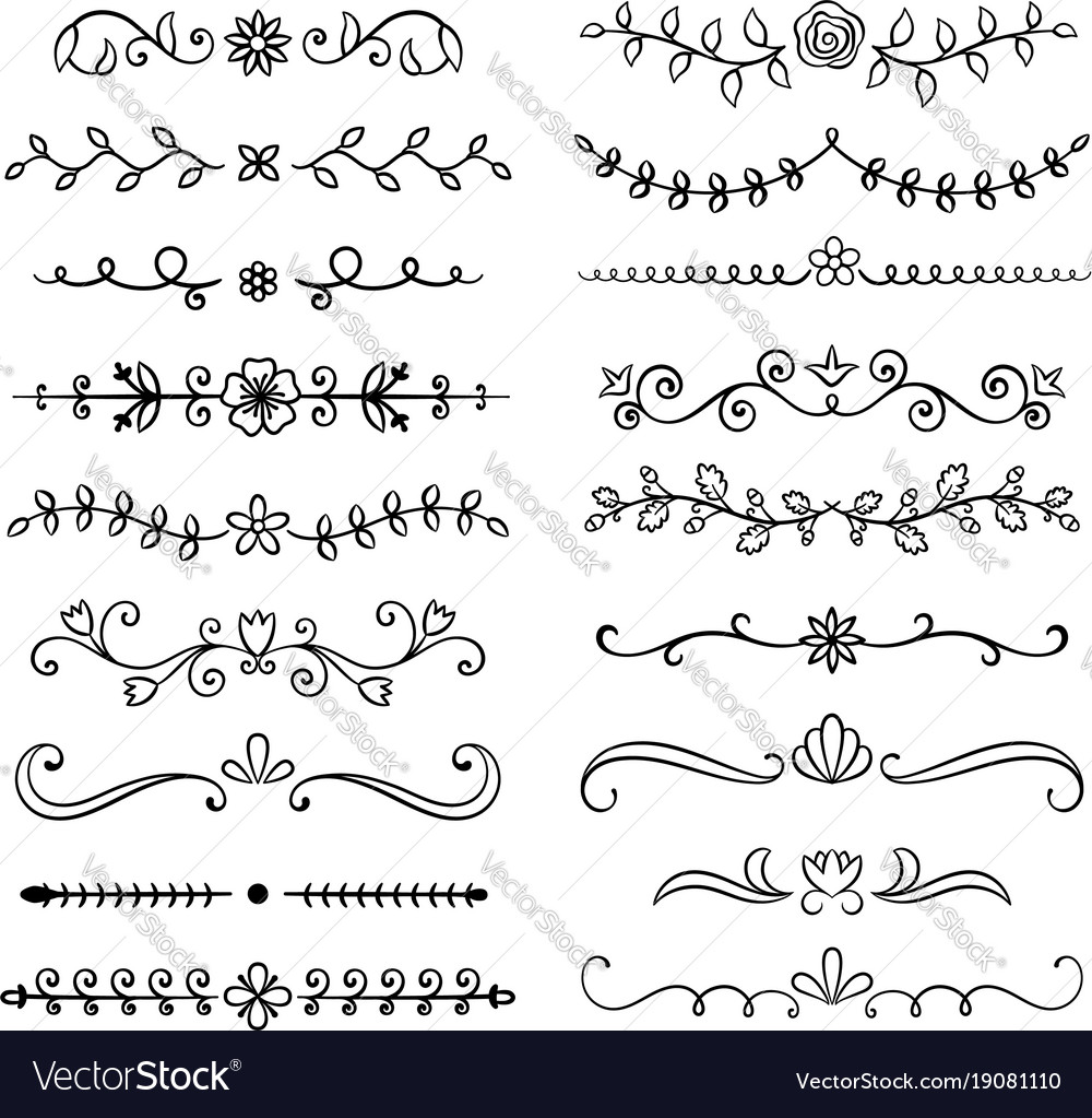 Collection Of Hand Drawn Flourish Text Dividers Vector Image