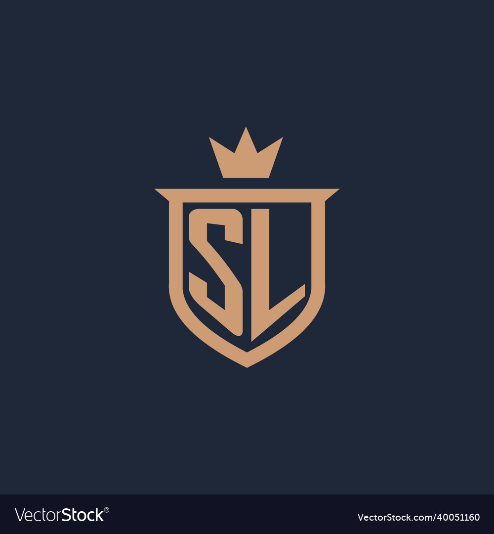 Sl Monogram Initial Logo With Shield And Crown Vector Image