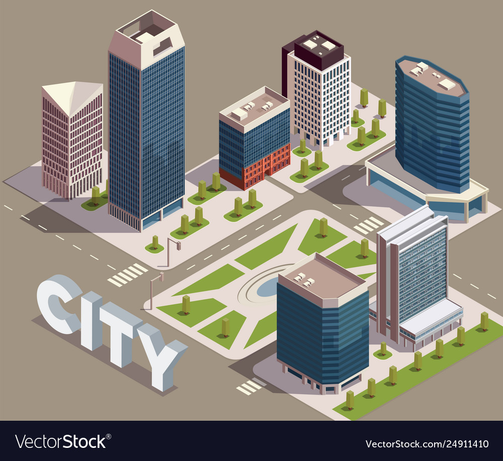 Modern City Block Composition Royalty Free Vector Image