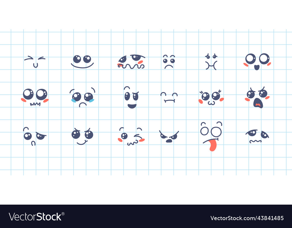 Various Cartoon Emoticons Set Doodle Faces Eyes Vector Image