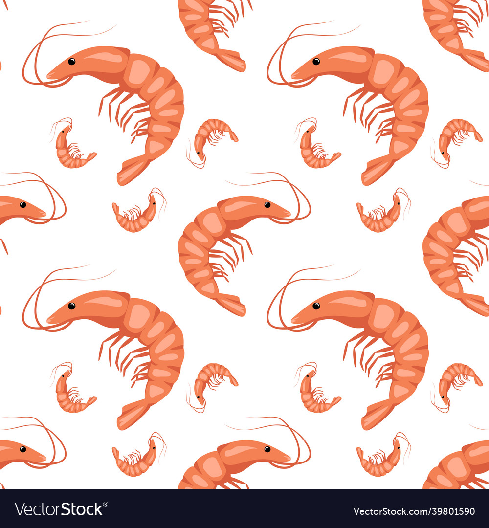 Seamless Pattern With Shrimps Or Prawns On A White