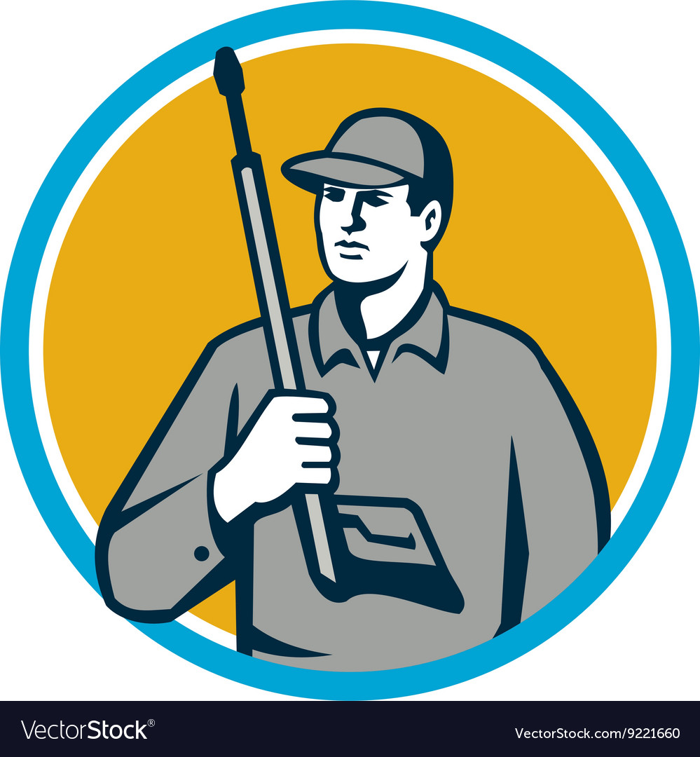 Power Washer Pressure Washing Gun Circle Retro Vector Image