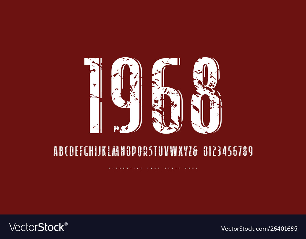 Decorative Sans Serif Narrow Font In Retro Style Vector Image