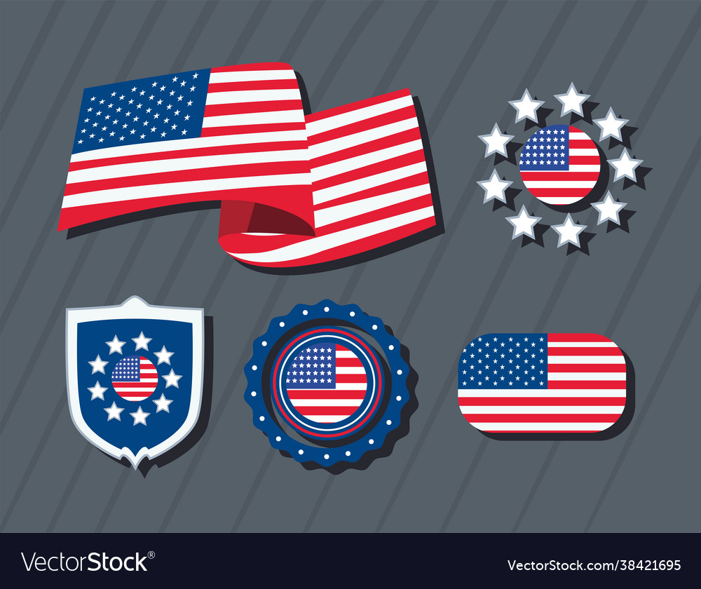 Five Usa Flag Icons Royalty Free Vector Image Vectorstock