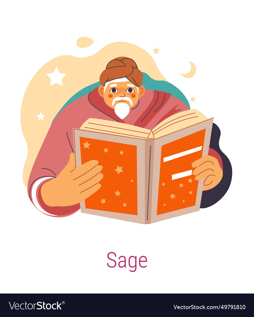 Jungian Archetype Of Sage Male Reading Books Vector Image