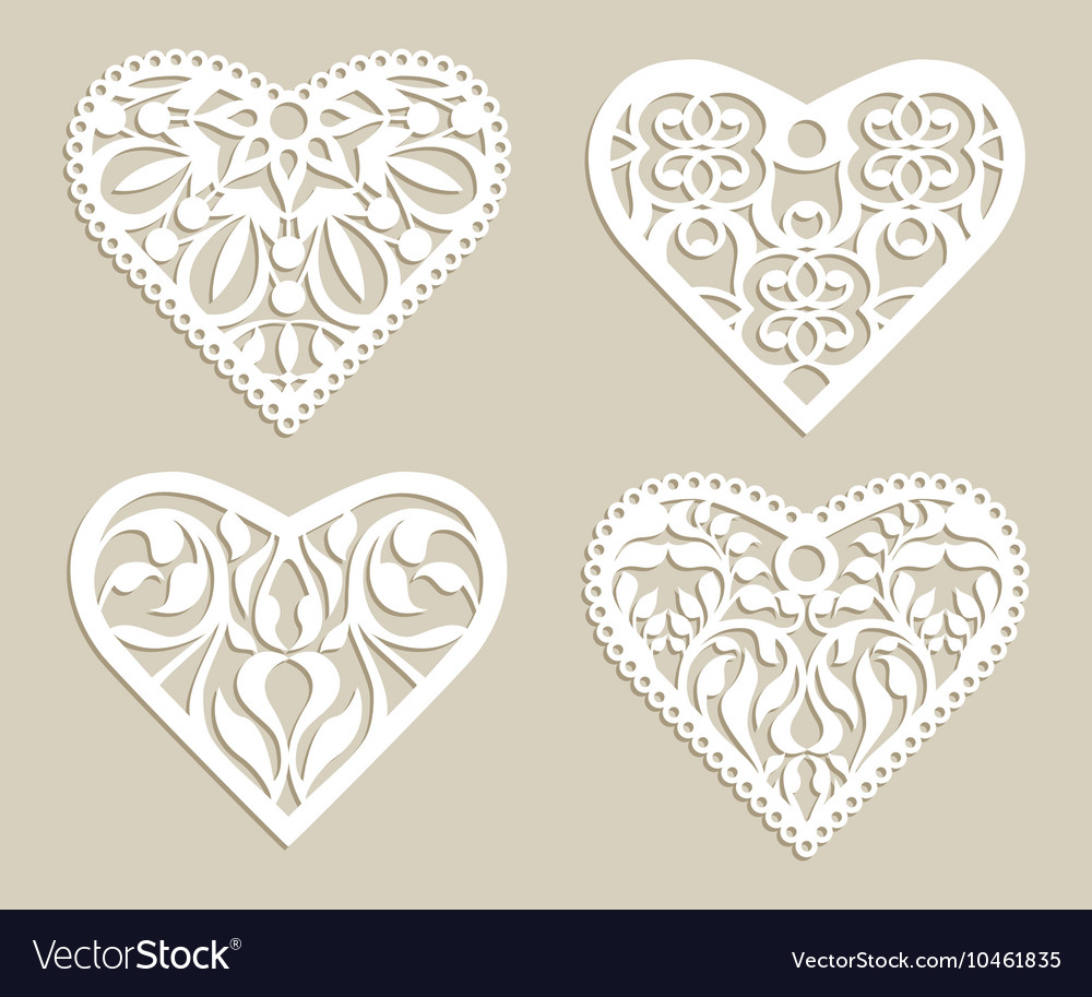 Set Stencil Lacy Hearts With Openwork Pattern Vector Image