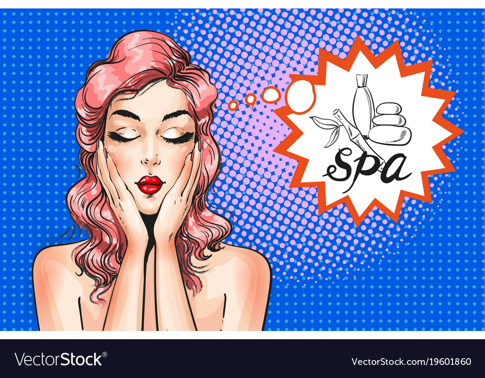 Pop Art Woman Dreaming About Spa Comic Royalty Free Vector