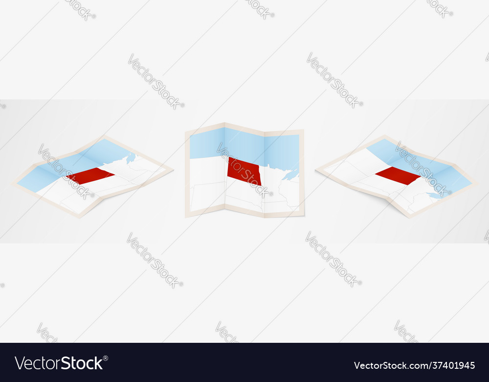 Folded Map North Dakota In Three Different Vector Image