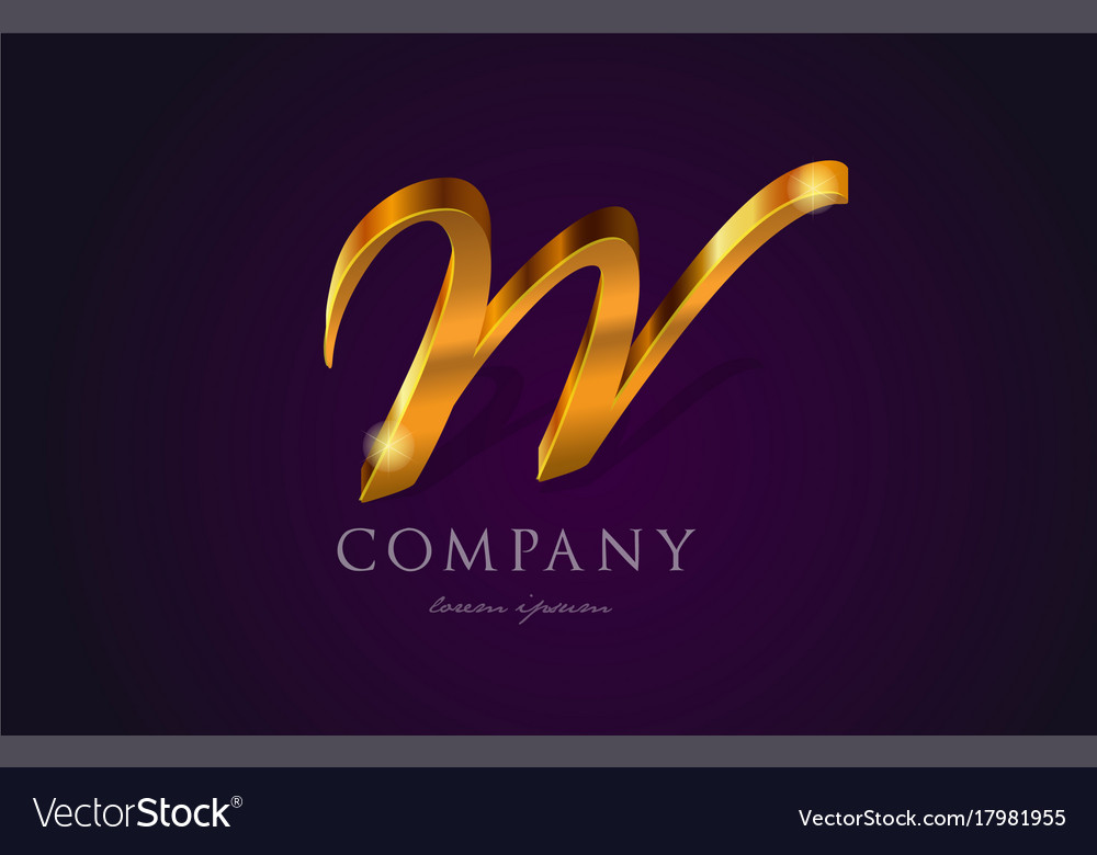 W Gold Golden Alphabet Letter Logo Icon Design Vector Image