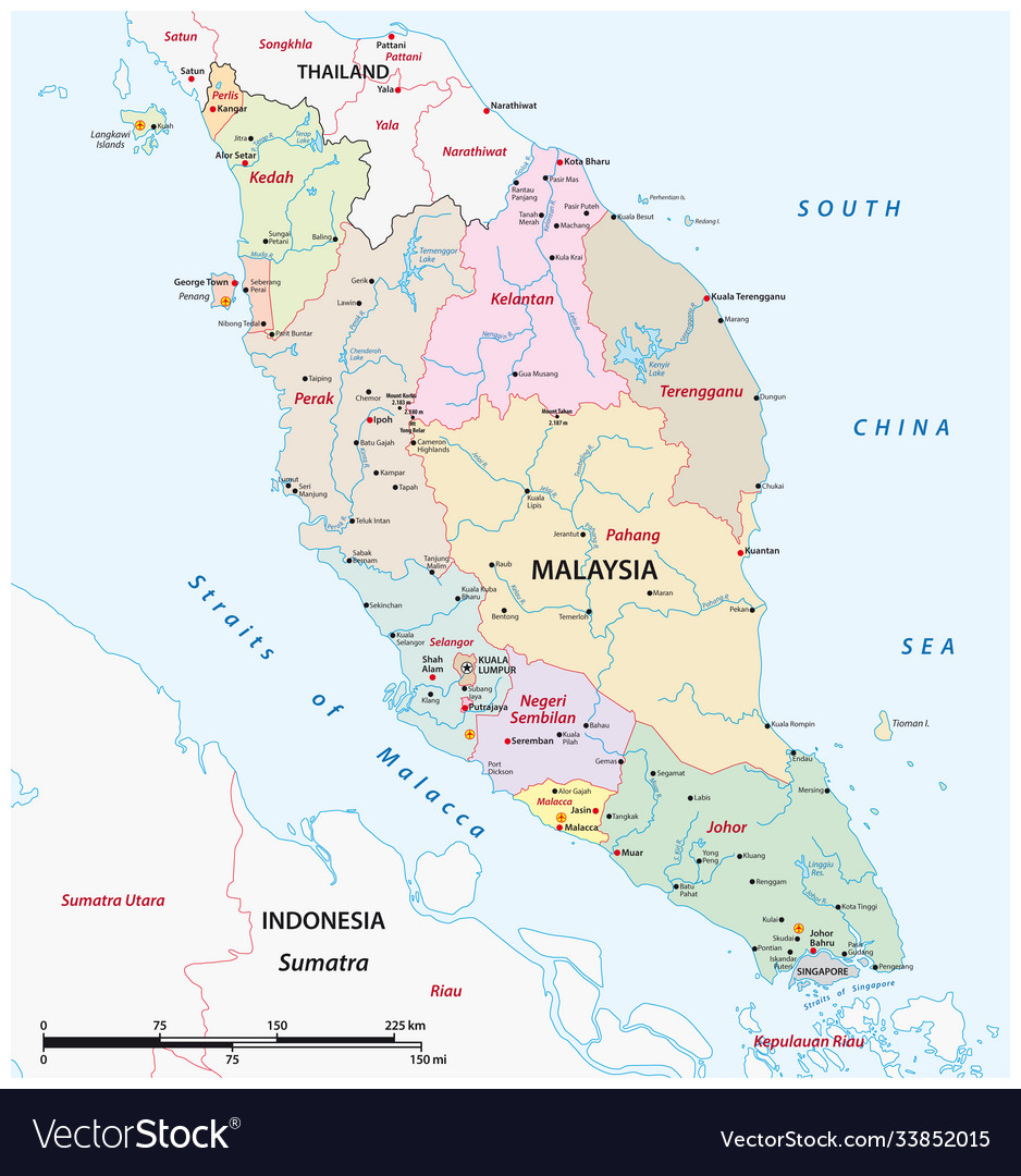 Administrative Map Malaysia Royalty Free Vector Image