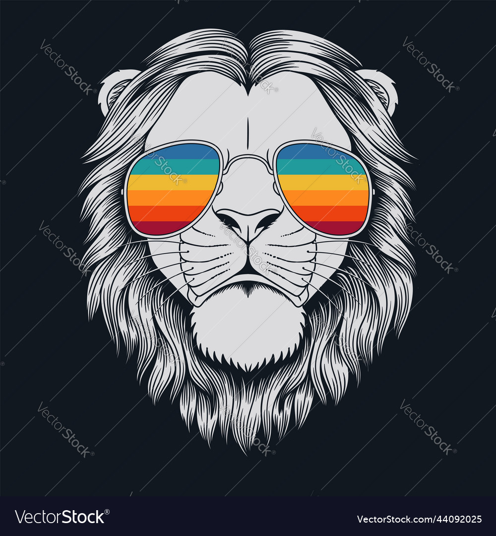 Lion Head Retro Wearing Eyeglasses Royalty Free Vector Image