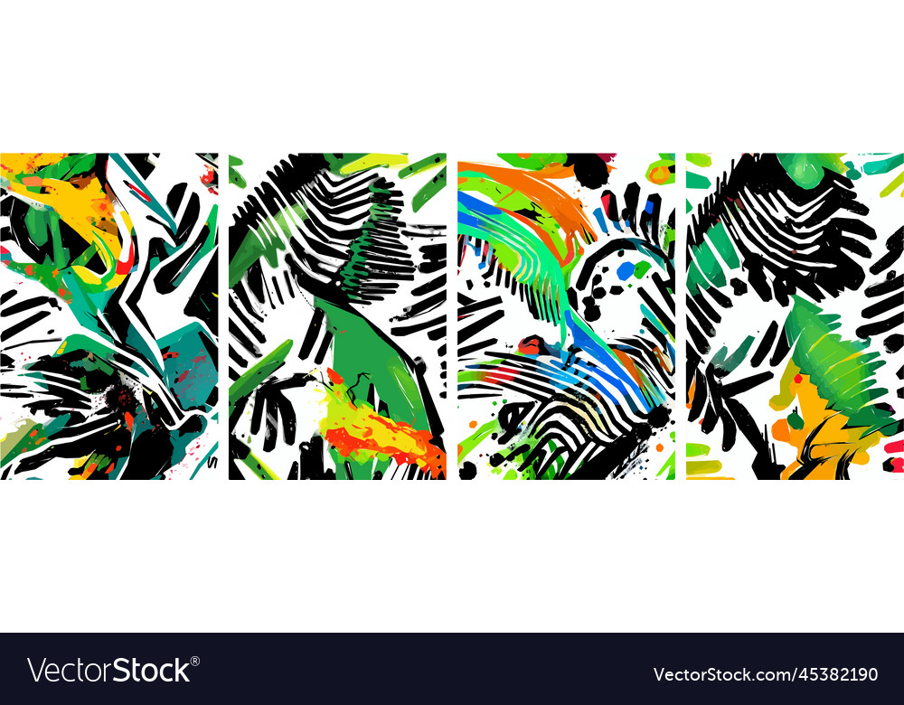 Set Of Hand Drawn Abstract Nature Background Vector Image