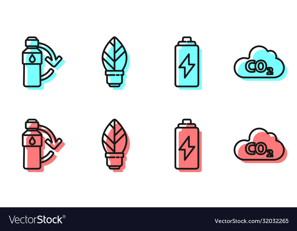 Set Line Battery Recycling Plastic Bottle Light Vector Image