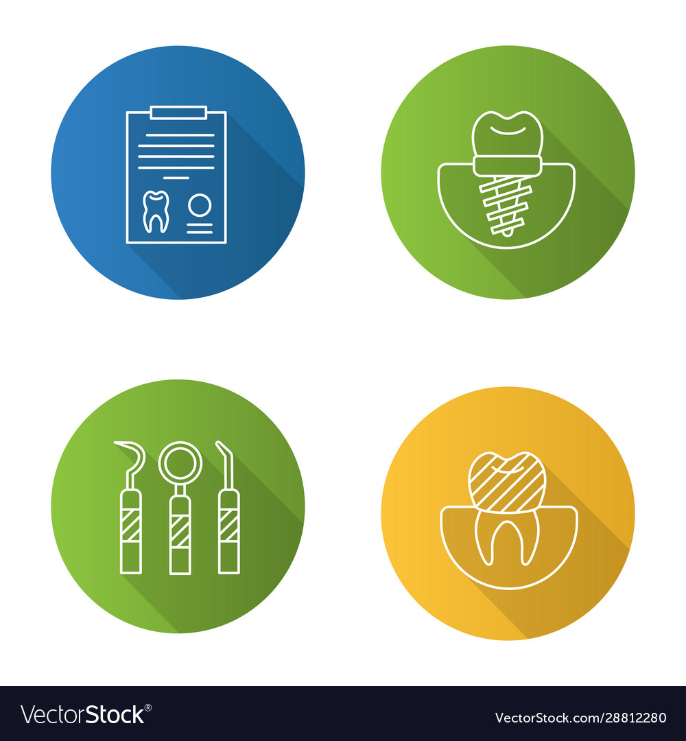 Dentistry Flat Linear Long Shadow Icons Set Vector Image