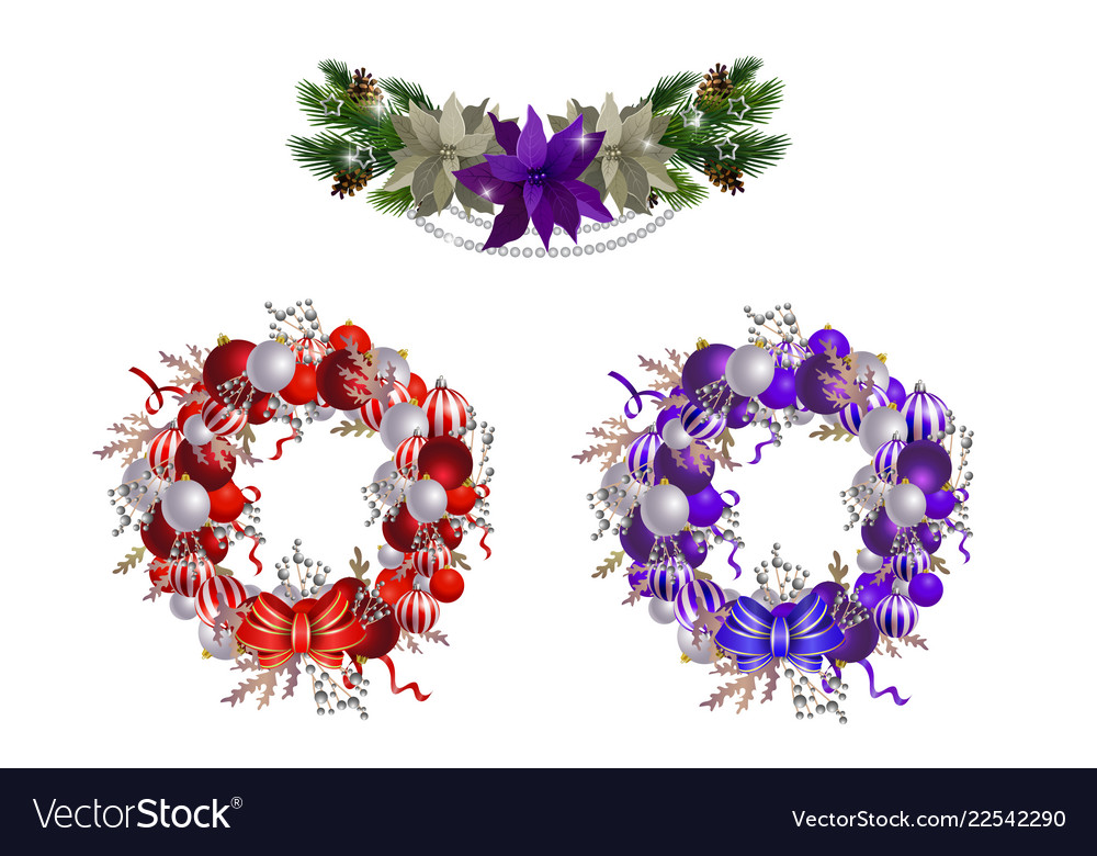 Christmas Wreath With Ribbons Balls And Bow Vector Image