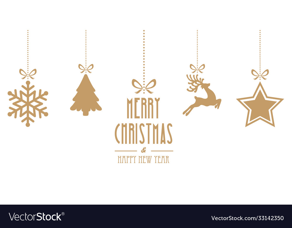 Christmas Elements Hanging Gold Isolated Vector Image