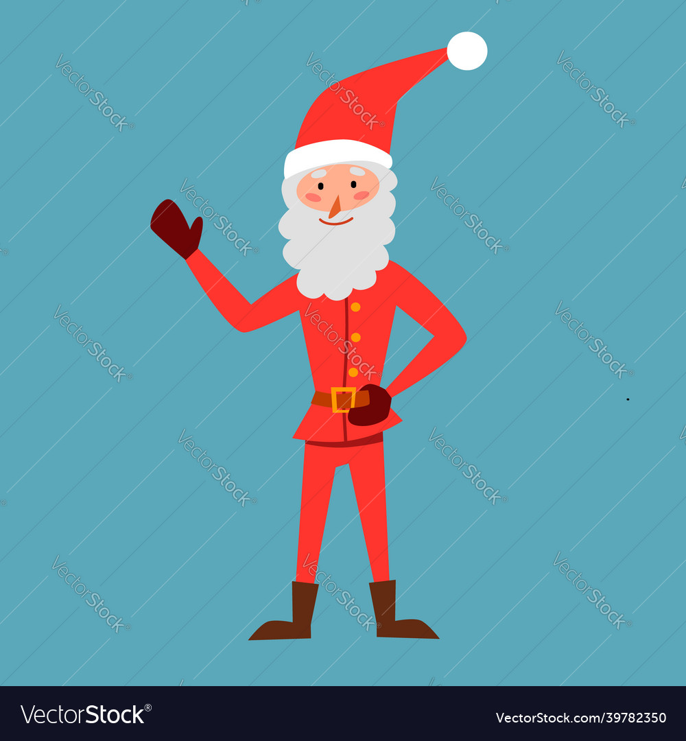 Skinny Santa Claus Waves His Hand Hello Christmas Vector Image