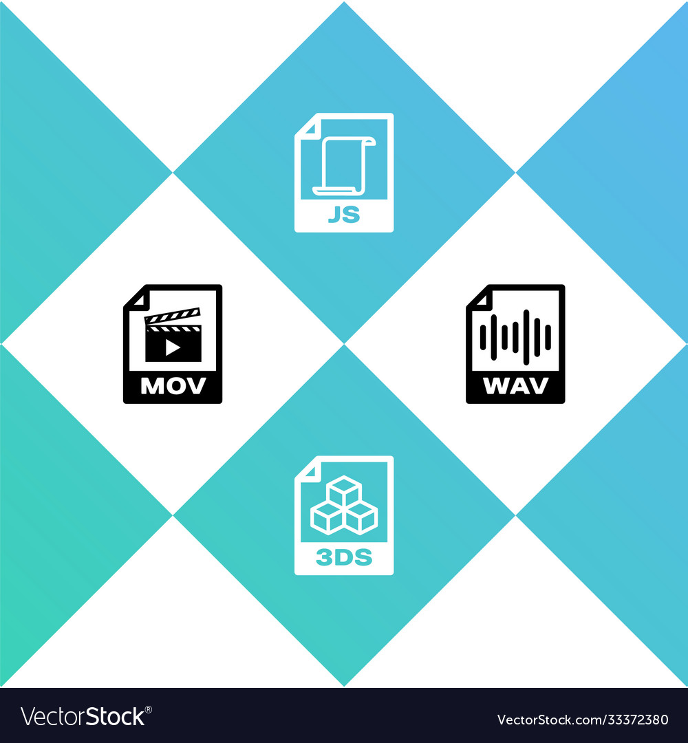 Set Mov File Document Ds Js And Wav Icon Vector Image