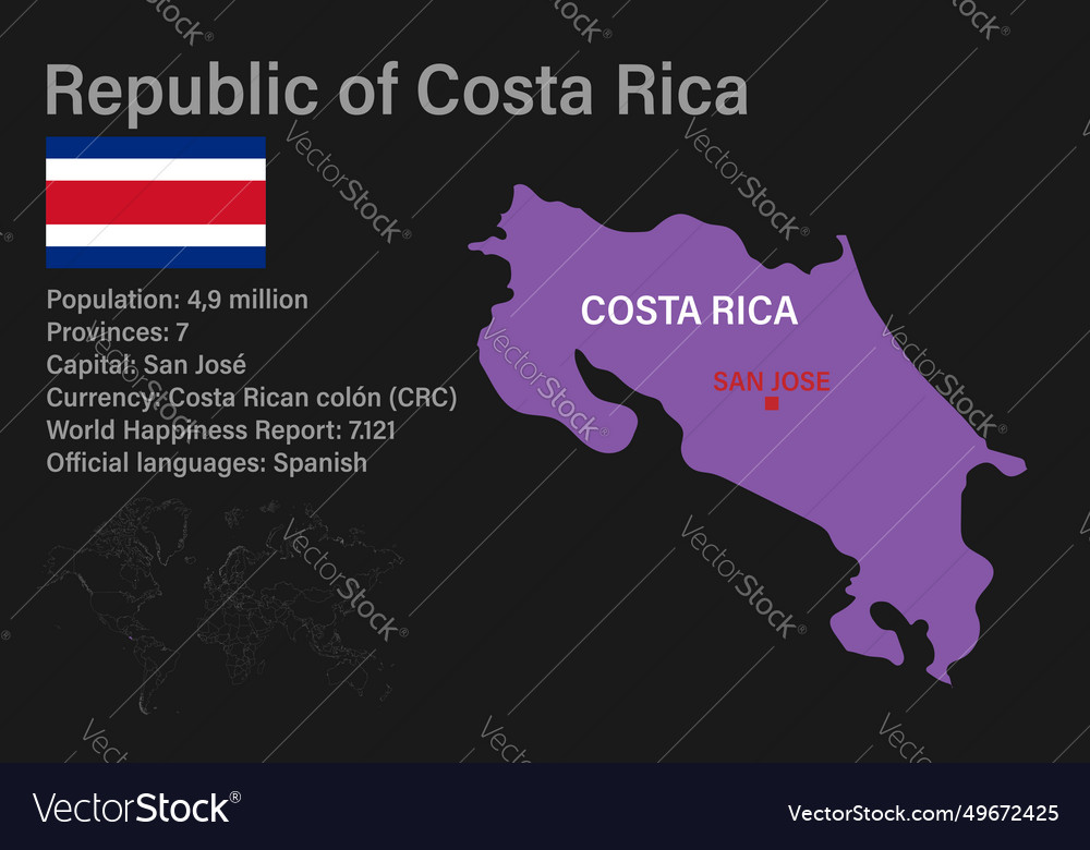 Highly Detailed Costa Rica Map With Flag Capital Vector Image