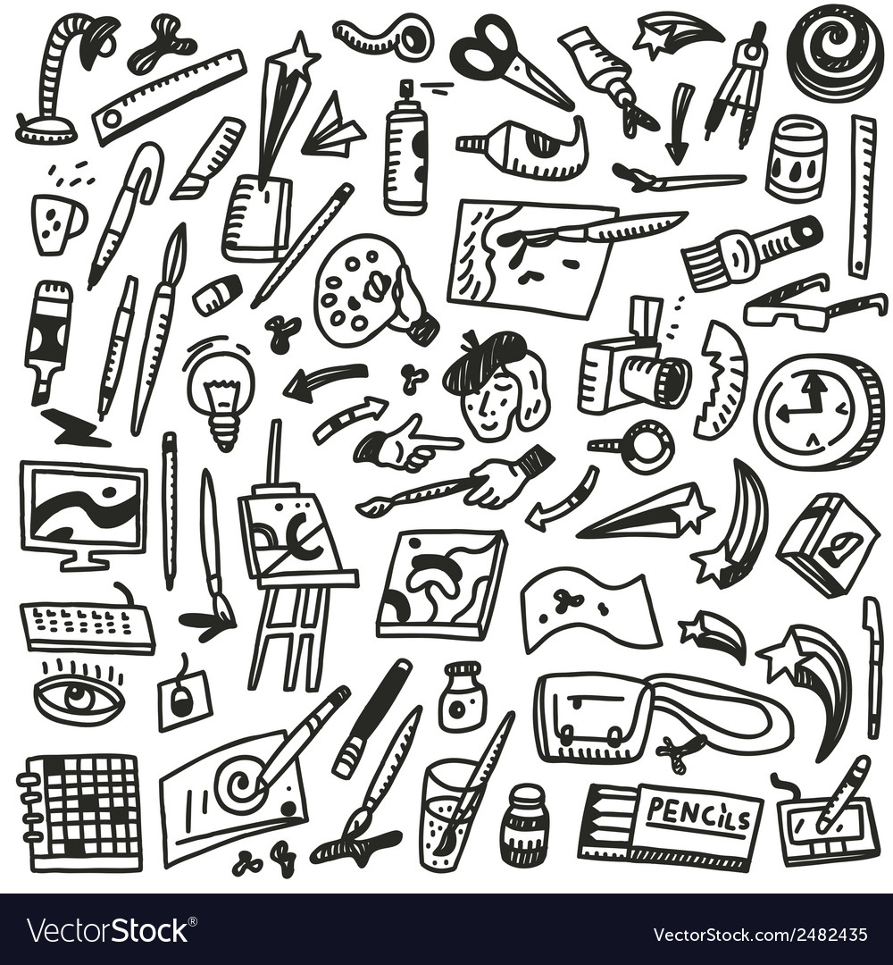 Paint Tools Doodles Royalty Free Vector Image