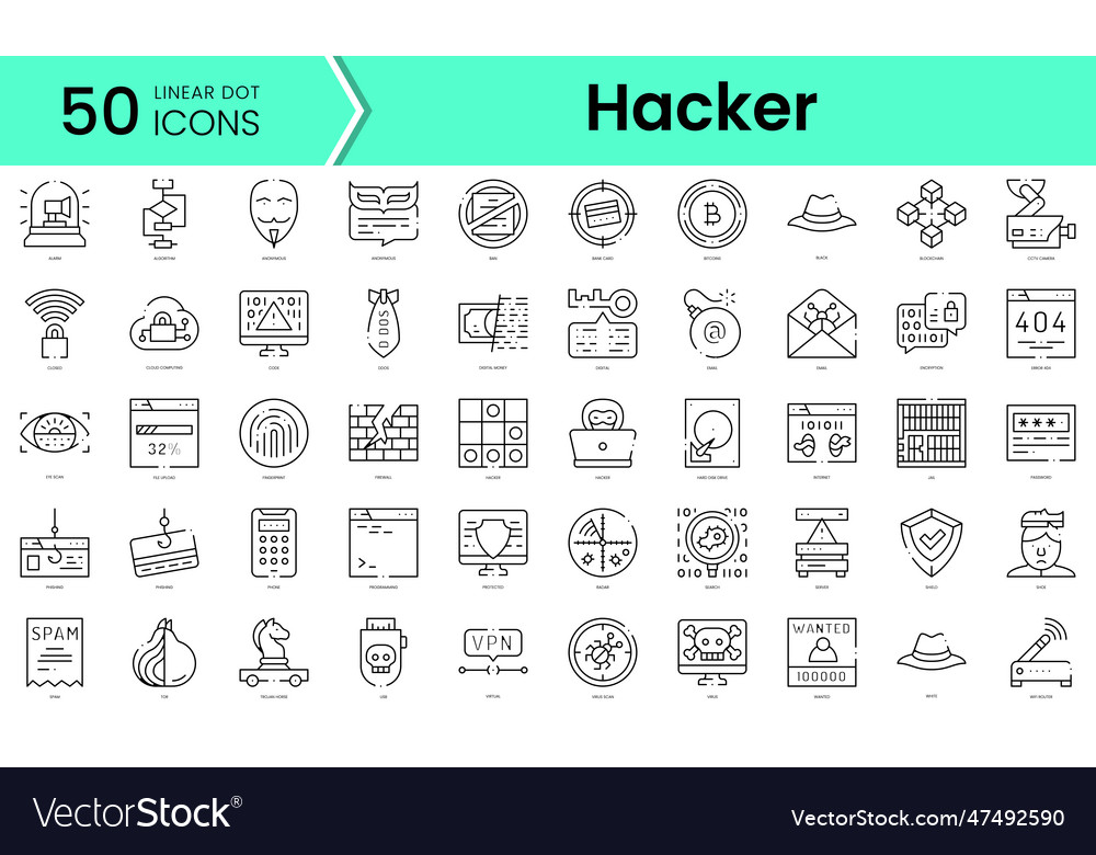 Set Of Hacker Icons Line Art Style Bundle Vector Image