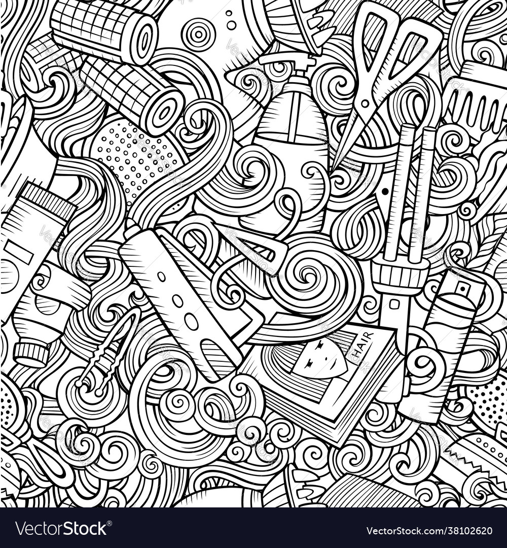 Hair Salon Hand Drawn Doodles Seamless Pattern Vector Image