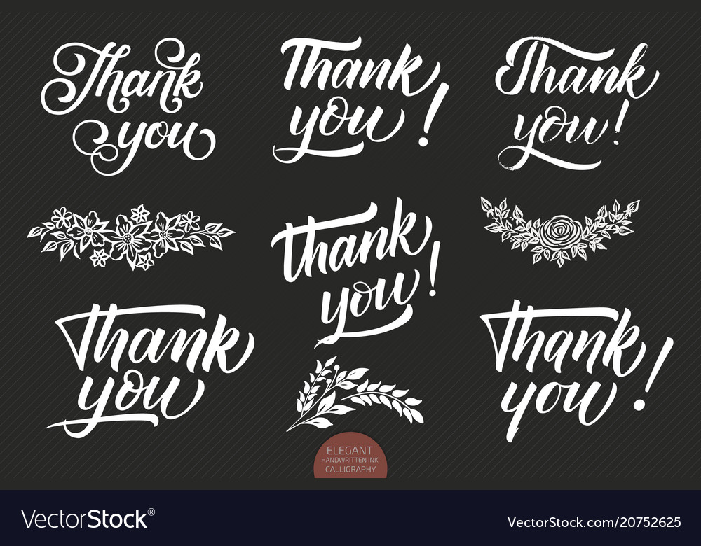 Set Hand Drawn Lettering Thank You Elegant Vector Image