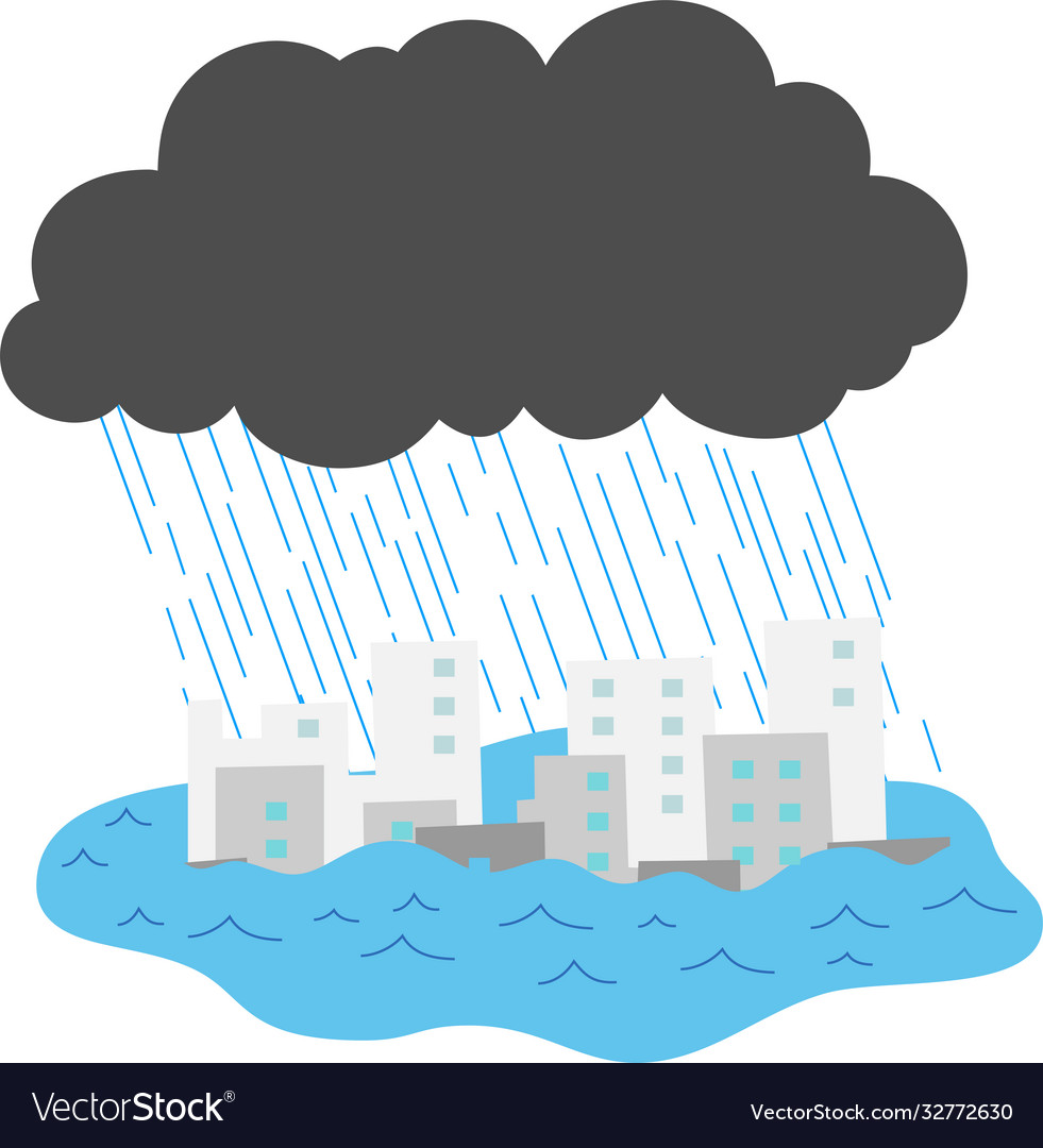 Buildings Damaged Heavy Rain And Flood Royalty Free Vector